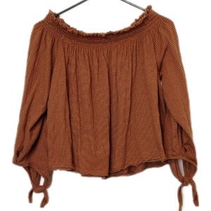 We the Free Free People Brown Striped Off Shoulder Boho Blouse Size Medium
